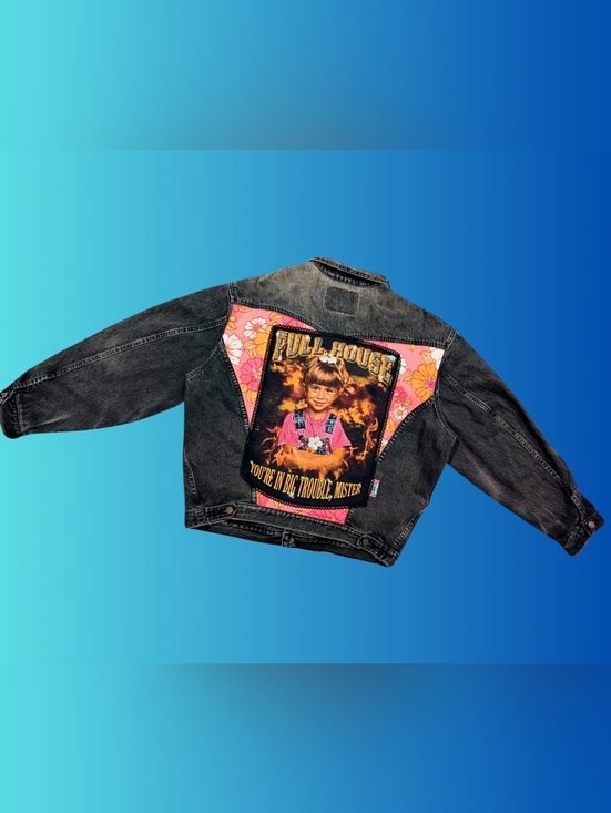 Handmade, Upcycled Black, Full House, Levi's Denim Jacket Size L - Picture 3 of 4